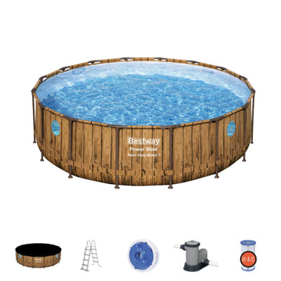 Bestway 18ft x 48" Round Power Steel Swim Vista Series II Above Ground Swimming Pool, Filter Pump & Accessories (2024 Version)