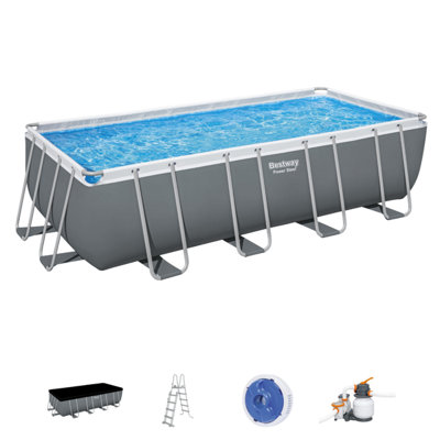 Bestway 18ft x 9ft x 52" Rectangular Power Steel Above Ground Swimming Pool, Sand filter Pump & Accessories (2024 Version)