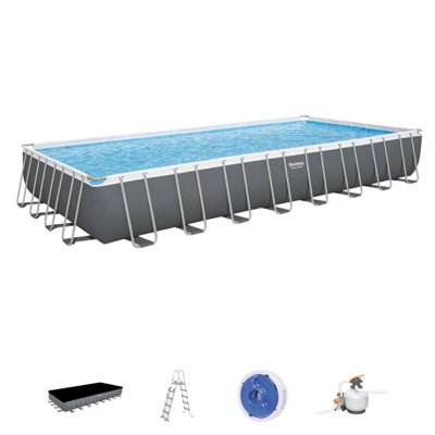 Bestway 31ft 4" x 16ft x 52" Rectangular Power Steel Above Ground Swimming Pool, Sand Filter Pump & Accessories (2024 Version)