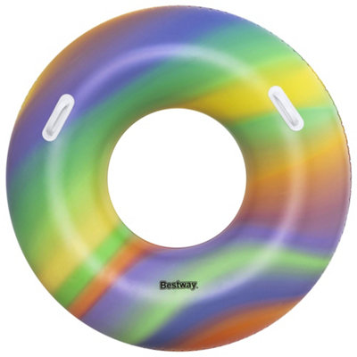 Bestway Inflatable Swim Ring, Durable Pool Float for Adults, Rainbow Design