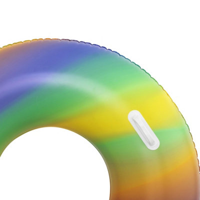 Inflatable Rainbow Swim Ring – 70cm Pool Float, PVC, Kids/Adult Pool Lounger