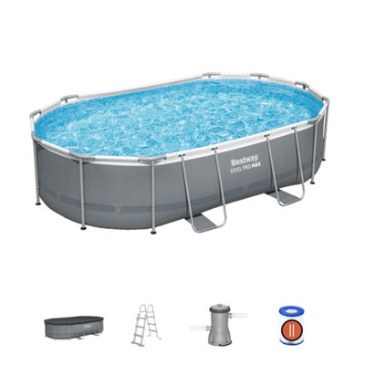 Bestway Power Steel Oval Pool set, 16' x 10' Swimming Pool, Grey