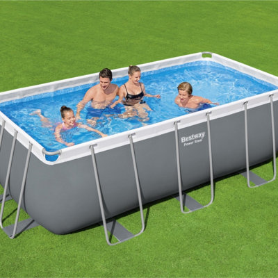 Bestway Power Steel Rectangular Pool Set, 13' x 6'7 Swimming Pool, Grey
