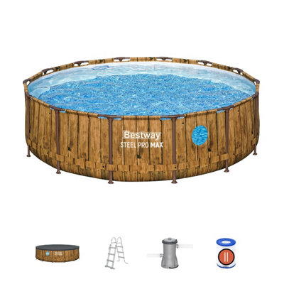Bestway Steel Pro Max 14ft Round Metal Frame Above Ground Family Pool Set