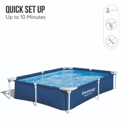 Bestway Steel Pro Rectangular Pool set, 7' 3 Swimming Pool, Blue