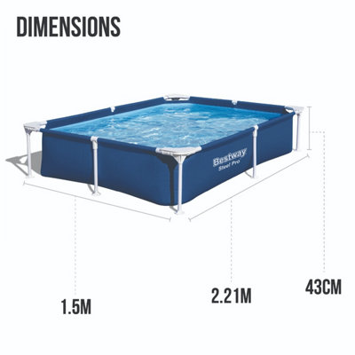 Bestway Steel Pro Rectangular Pool set, 7' 3 Swimming Pool, Blue