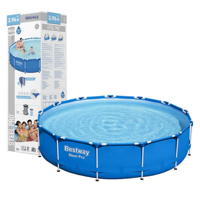 Bestway Steel Pro Round Family Swimming Pool Set with Filter Pump 396x84cm, Blue