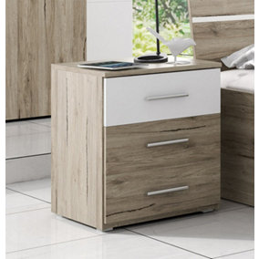 Beta Bedside Cabinet in Oak San Remo & White Matt - W460mm H550mm D410mm, Classy and Elegant