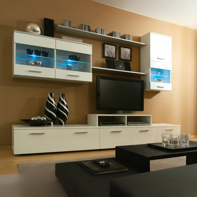 BETA Living Room Wall Unit with LED Lighting Modern TV Cabinet Display ...