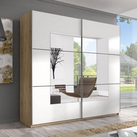 Beta Sliding Door Mirrored Wardrobe in Oak San Remo H2100mm W1800mm D600mm - Trendy & Spacious Storage Solution