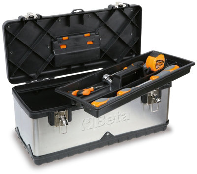 Beta Tools CP17 Silver Black Removable Tray Stainless Steel Tool Box
