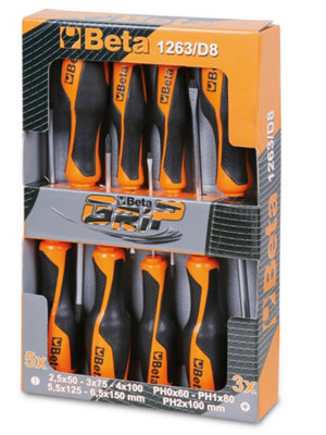 Beta Tools Grip 1263 D8 Phillips Slotted 8-Piece Screwdriver