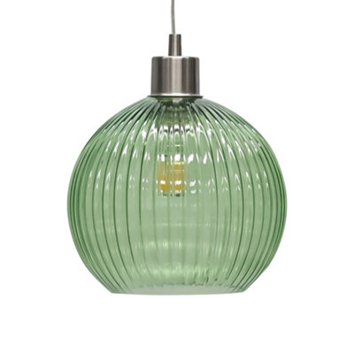 Betchley - Green Ribbed Glass Globe with Satin Nickel Pendant Fitting