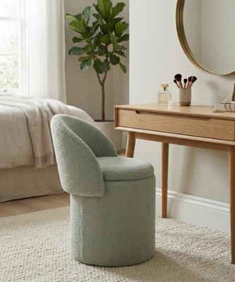 dressing table stool green Beth Boucle Storage Stool, bedroom sage green chair