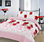 Bethany Red Floral Duvet Cover Set Reversible Zig Zag Bedding