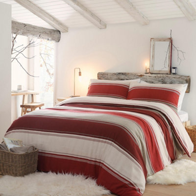 Betley Brushed 100% Warm Brushed Cotton Striped Duvet Cover Set