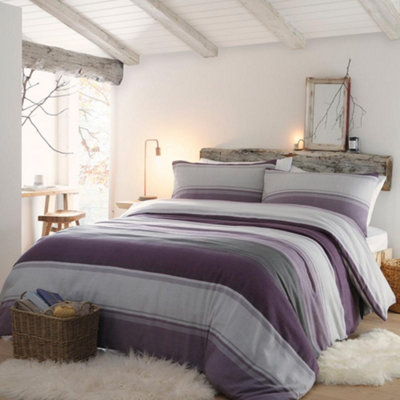 Betley Brushed 100% Warm Brushed Cotton Striped Duvet Cover Set