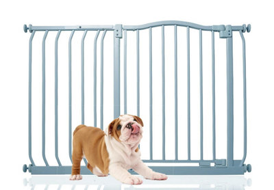 Bettacare Curved Top Dog Gate, 107cm 116cm, Matt Grey, Pressure Fit Pet Gate for Dog and Puppy