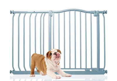 Image showcasing Bettacare Curved Top Dog Gate, 89cm - 98cm, Matt Grey, Pressure Fit Pet ...