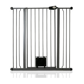 Bettacare Pet Gate with Lockable Cat Flap, 100.8cm - 108.4cm, Slate Grey, 104cm in Height