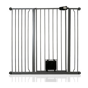 Bettacare Pet Gate with Lockable Cat Flap, 113.8cm - 121.4cm, Slate Grey, 104cm in Height