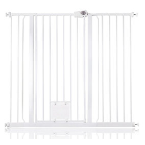 Bettacare Pet Gate with Lockable Cat Flap, 120.3cm - 127.9cm, White, 104cm in Height