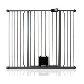 Bettacare Pet Gate with Lockable Cat Flap, 126.7cm - 134.3cm, Slate Grey, 104cm in Height