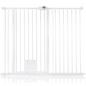 Bettacare Pet Gate with Lockable Cat Flap, 126.7cm - 134.3cm, White, 104cm in Height