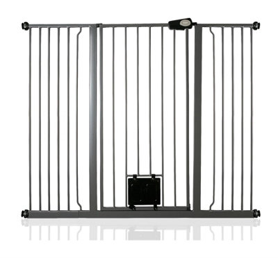 Bettacare Pet Gate with Lockable Cat Flap, 133.2cm - 140.8cm, Slate Grey, 104cm in Height