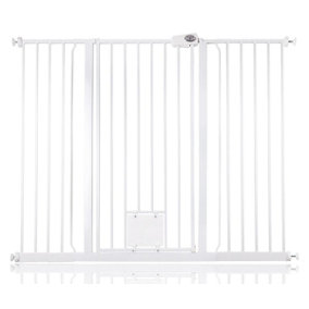 Bettacare Pet Gate with Lockable Cat Flap, 133.2cm - 140.8cm, White, 104cm in Height