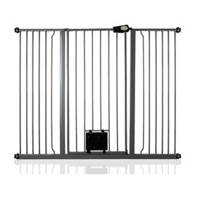 Bettacare Pet Gate with Lockable Cat Flap, 139.8cm - 147.4cm, Slate Grey, 104cm in Height