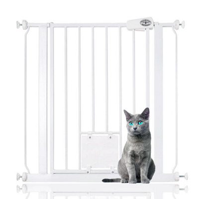 Bettacare Pet Gate with Lockable Cat Flap, 75cm 83cm, White, 75cm in