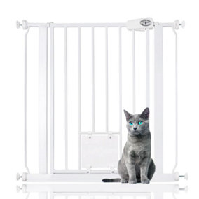 Bettacare Pet Gate with Lockable Cat Flap, 75cm - 83cm, White, 75cm in Height, Dog Safety Barrier with Cat Flap