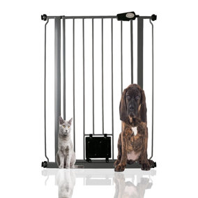 Bettacare Pet Gate with Lockable Cat Flap, 75cm - 84cm, Slate Grey, 104cm in Height