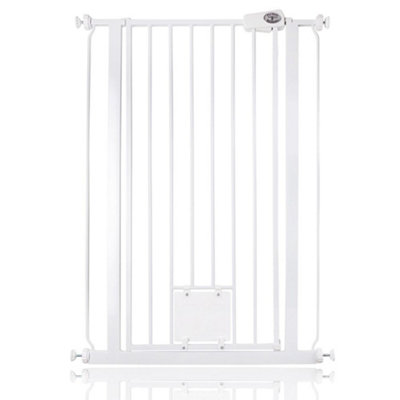 Bettacare Pet Gate with Lockable Cat Flap, 75cm - 84cm, White, 104cm in Height