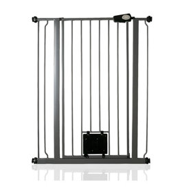 Bettacare Pet Gate with Lockable Cat Flap, 81.4cm - 89cm, Slate Grey, 104cm in Height