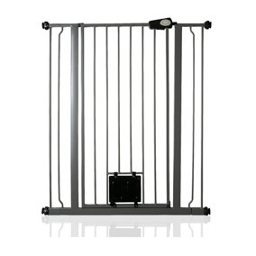 Bettacare Pet Gate with Lockable Cat Flap, 87.9cm - 95.5cm, Slate Grey, 104cm in Height