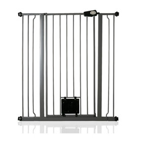 Bettacare Pet Gate with Lockable Cat Flap, 94.3cm - 101.9cm, Slate Grey, 104cm in Height