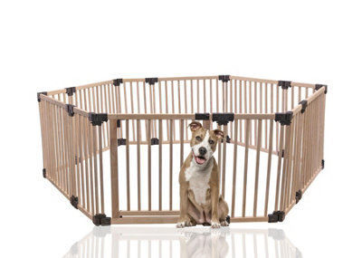 Bettacare Wooden Dog Pen, Hexagon, 6 x 120cm, Natural Wood, 76cm High, Dog Pen for Pets and Puppy, Dog Playpen, Indoor Dog Yard