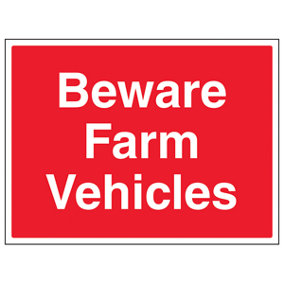 Beware Farm Vehicles Agricultural Sign - Adhesive Vinyl 400x300mm (x3)