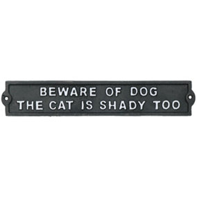 Beware Of Dog / Shady Cat Cast Iron Sign Plaque Door Wall House Gate Garden