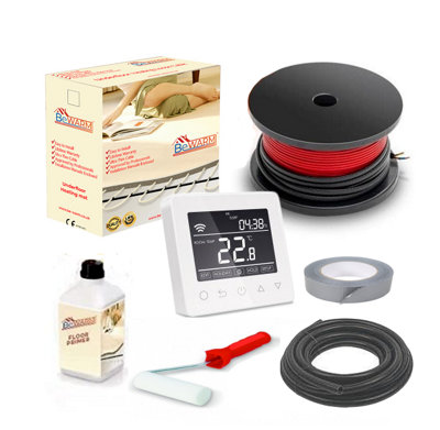 BeWarm - 150w Electric Underfloor Loose Cable Kit - 0.9m2 - With White Thermostat