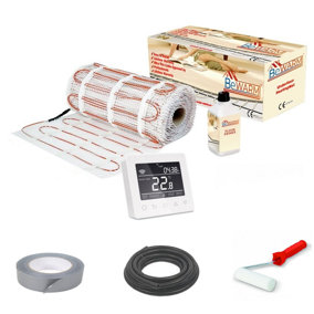 BeWarm - Electric Underfloor Heating 150w Sticky Mat Kit - 10m2 - With White Thermostat
