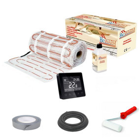 BeWarm - Electric Underfloor Heating 150w Sticky Mat Kit - 1m2 - With Black Thermostat