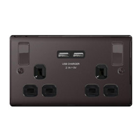 BG 13a 2 Gang Switch UK Plug Socket and USB Black (One Size)
