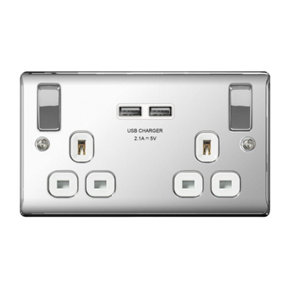 BG 13a 2 Gang Switch UK Plug Socket and USB Silver/White (One Size)