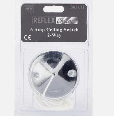 BG 802CH 6 Amp Bathroom Pull Cord Ceiling Light Switch Round 2 Way Pullswitch - Chrome - 6