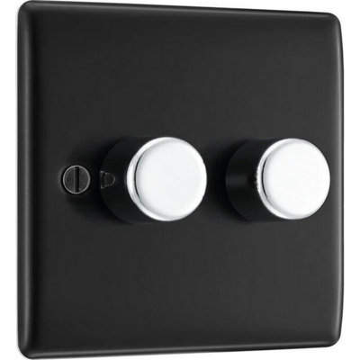 BG Electrical Double Dimmer Black Chrome 400W Lighting Control Switch 2 ...