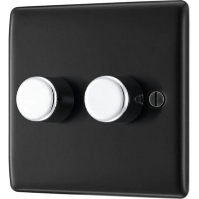 BG Electrical Double Dimmer Black Chrome 400W Lighting Control Switch