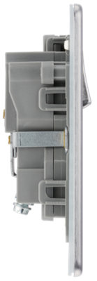 BG Electrical FBS21G Nexus Screwless Flat-Plate Single Switched Plug Socket Brushed Steel Grey Insert 13A